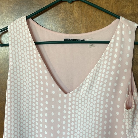 T Tahari Pink White Polka Dot Tank Blouse S - Picture 3 of 8